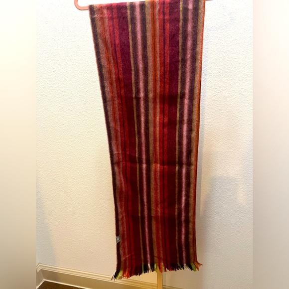 Shupaca burgundy red rainbow stripe alpaca blend fringe scarf